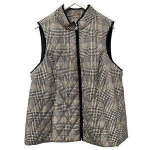 Croft & Barrow Quilted Vest Plus Size 1X Black Cream Check Womens Zip Jacket